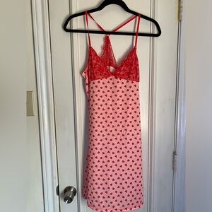 Body Touch Red Heart Chemise Nightgown with Lace Detail Size L NWOT